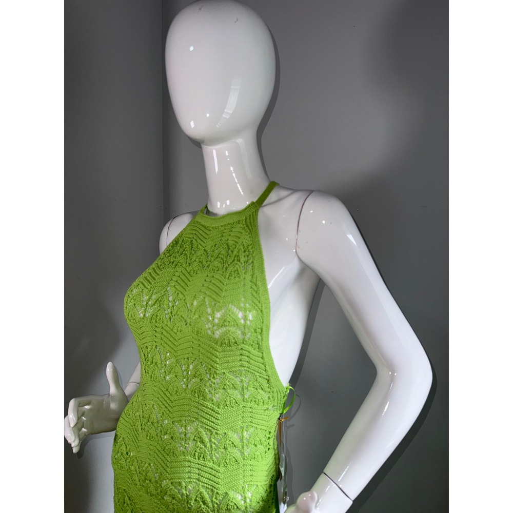 House of Harlow 1960 Neon Green Crochet Halter Maxi Dress Open Back size Sโ New - Picture 6 of 12